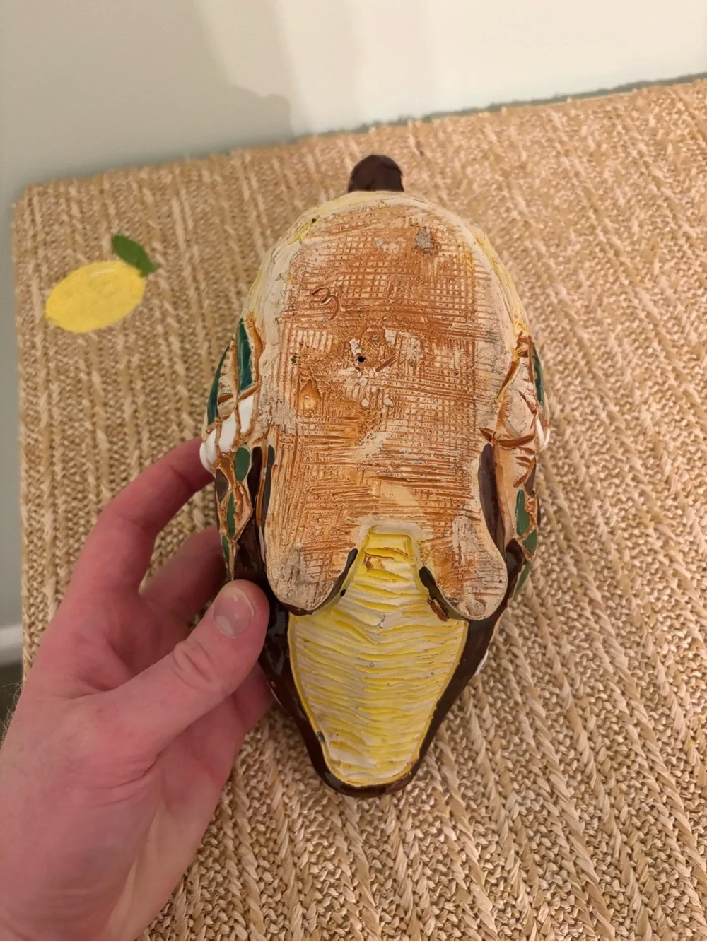 Artisanal Ceramic Duck Decoy Hand Carved Folk Art Pottery Waterfowl Figurine